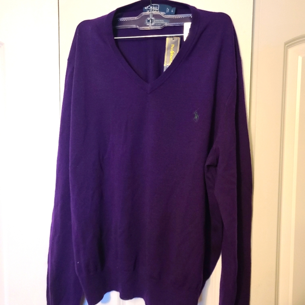NEW POLO RALPH LAUREN CLASSICS MERINO WOOL SWEATER LARGE PURPLE